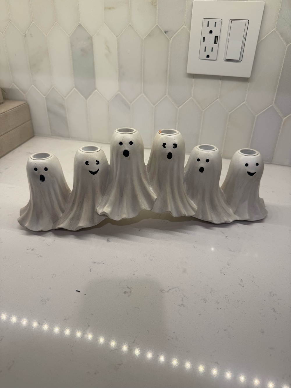 Ceramic White Ghost Candle Holder Set - Festive Home Accent